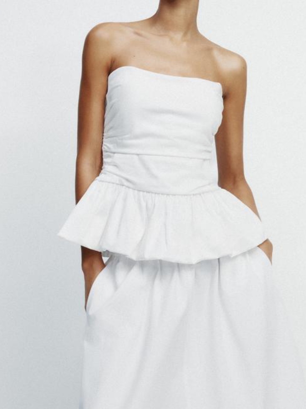 Zara White Strapless Peplum Cotton top, Sm